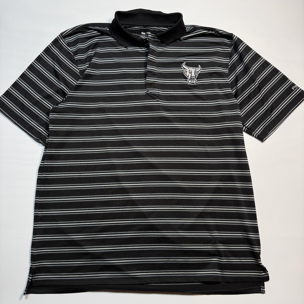 Vintage Reebok San Antonio Rampage Polo Shirt Mens Large Black Striped READ